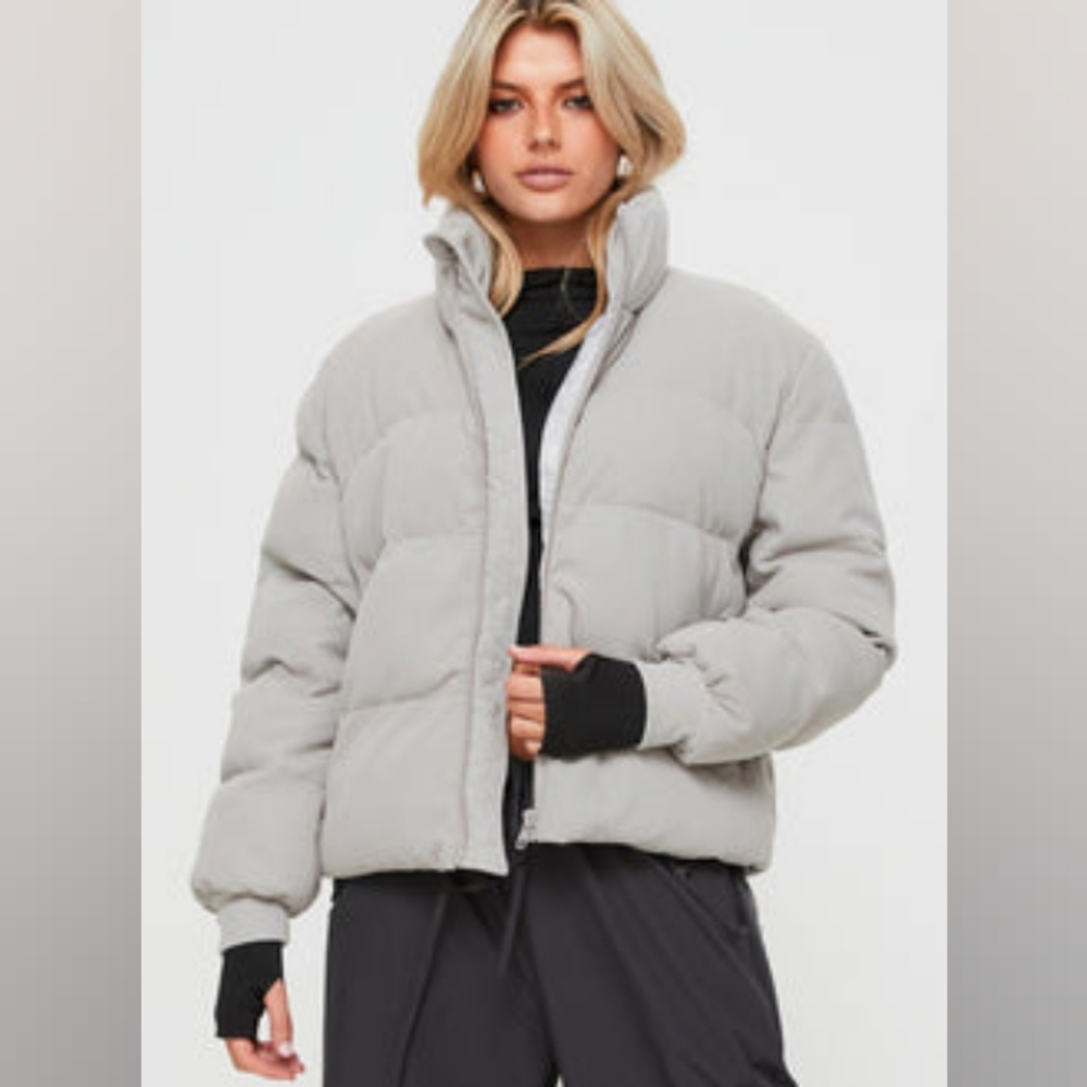 Anthropologie Bagatelle NYC Zip Up Puffer Jacket Size M In Light Grey